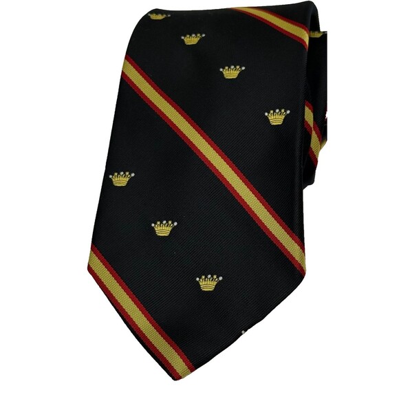 Vintage Chadwick Wembley 70s Wide Tie Blac Gold Red Stripe Crowns USA Made Retro - Picture 1 of 7
